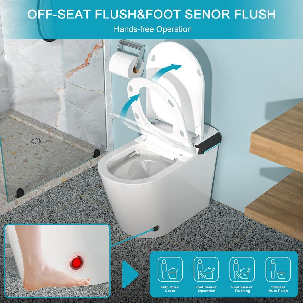 ANGELES HOME Elongated Bidet Toilet 1.28 GPF with Foot Sensor and Auto Flushing