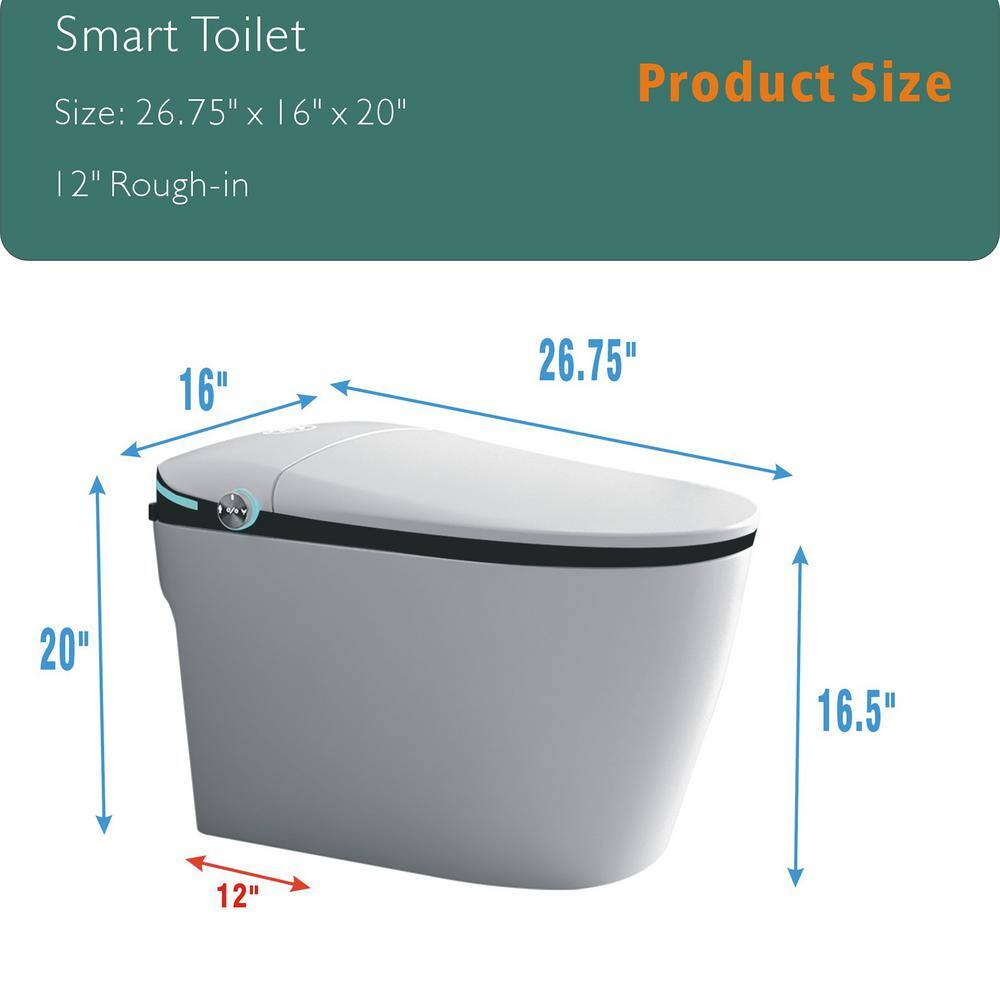 ANGELES HOME Elongated Bidet Toilet, 1.28 GPF, White, Auto Open/Close, LED Display
