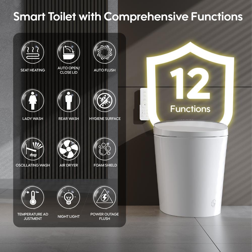 ANGELES HOME Built-in Tank Elongated Smart Toilet Bidet with Auto Flush & Heated Seat
