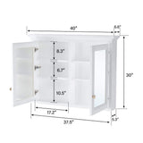 ANGELES HOME 40 in. W x 30 in. H Rectangular Solid Wood Wall Mount Medicine Cabinet with Mirror, 2-Soft-Closed Door,Easy Hang, White