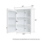 ANGELES HOME 24 in. W x 30 in. H Medium Rectangular White Solid Wood Frame Surface Mount Soft Close Medicine Cabinet with Mirror