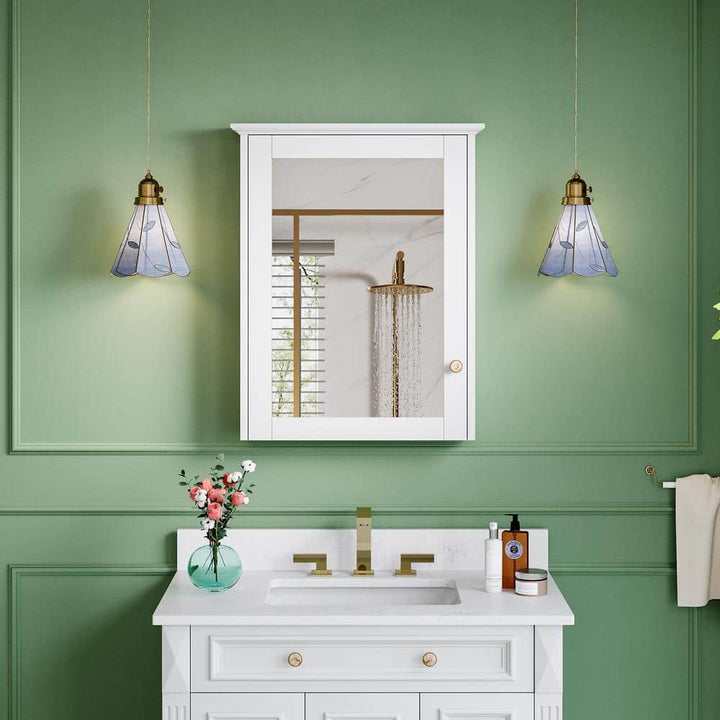 ANGELES HOME 24 in. W x 30 in. H Medium Rectangular White Solid Wood Frame Surface Mount Soft Close Medicine Cabinet with Mirror