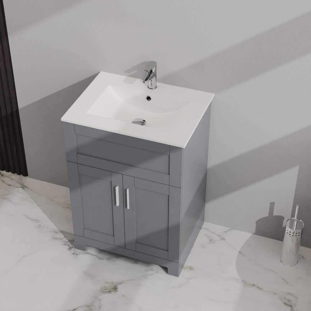 ANGELES HOME 24-inch Gray MDF Bathroom Vanity with Drop-in Laundry Sink and Cabinet