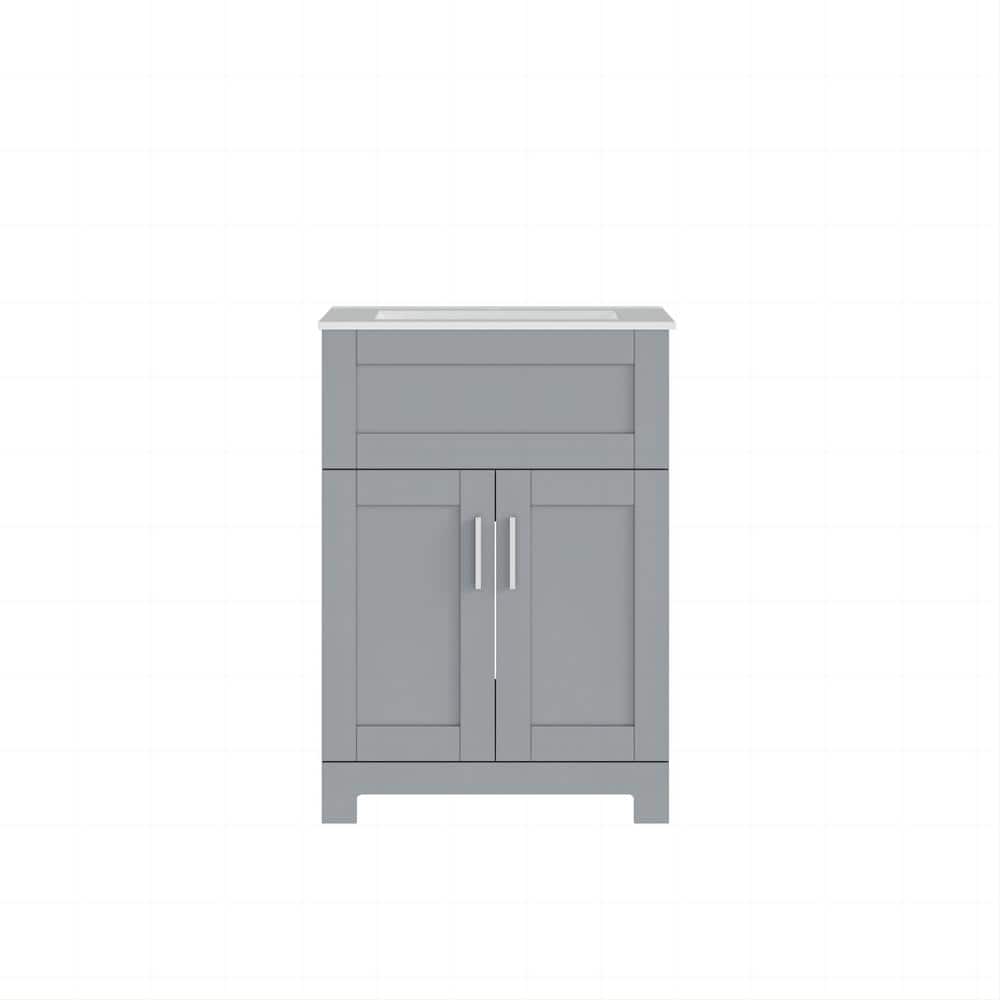 ANGELES HOME 24-inch Gray MDF Bathroom Vanity with Drop-in Laundry Sink and Cabinet