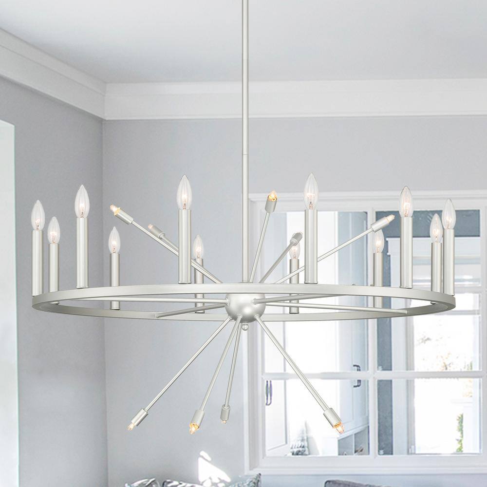 Vanity Art 60W 22-Light in White/Antique Silver Candle Style Wagon Wheel Chandelier Light, Bulb Not Included