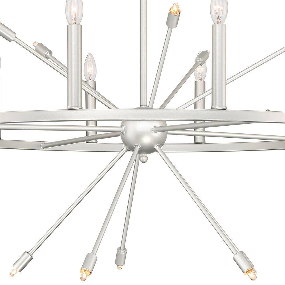 Vanity Art 60W 22-Light in White/Antique Silver Candle Style Wagon Wheel Chandelier Light, Bulb Not Included