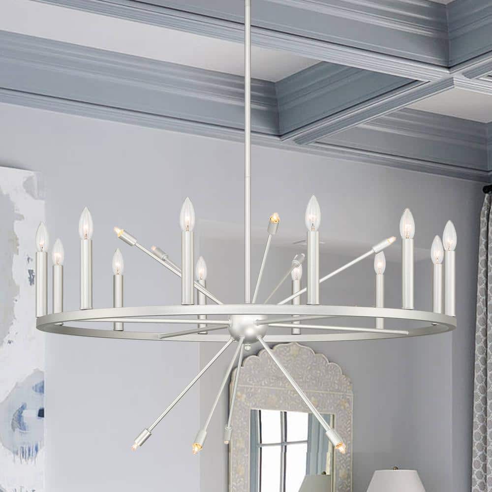 Vanity Art 60W 22-Light in White/Antique Silver Candle Style Wagon Wheel Chandelier Light, Bulb Not Included