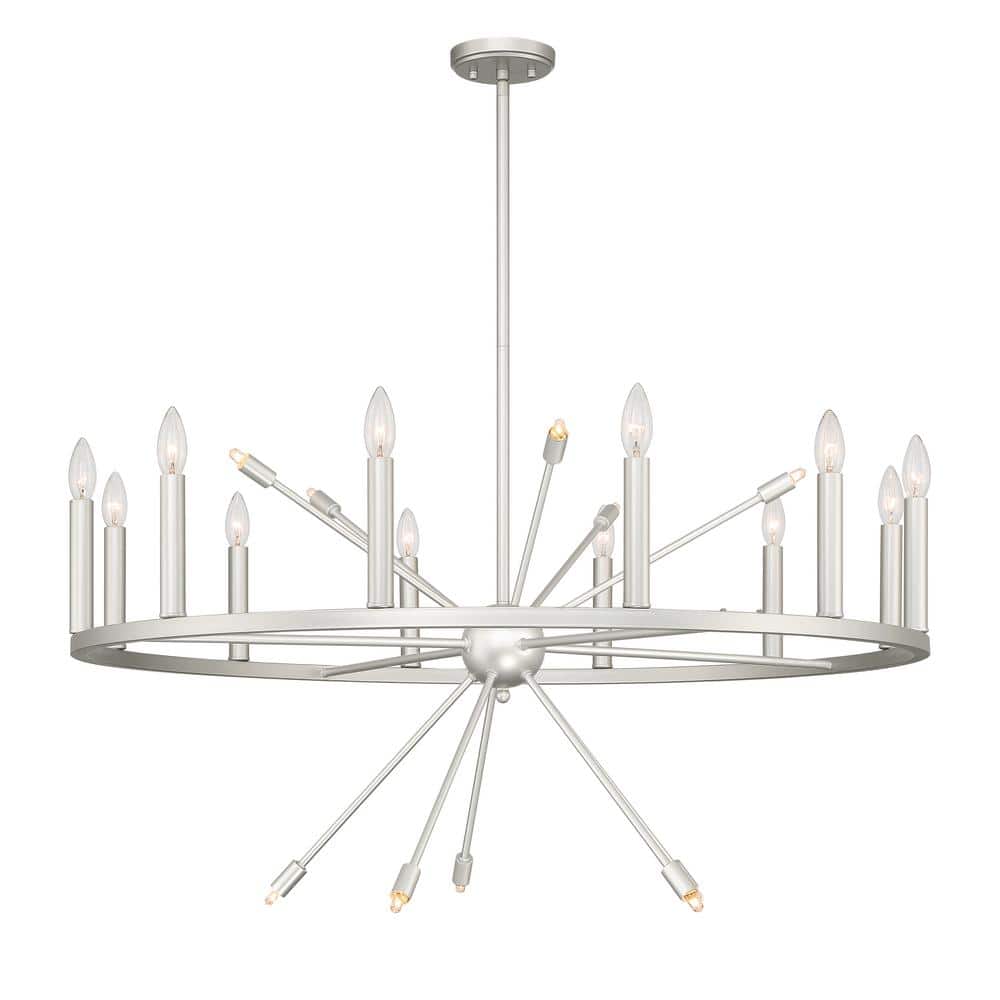 Vanity Art 60W 22-Light in White/Antique Silver Candle Style Wagon Wheel Chandelier Light, Bulb Not Included