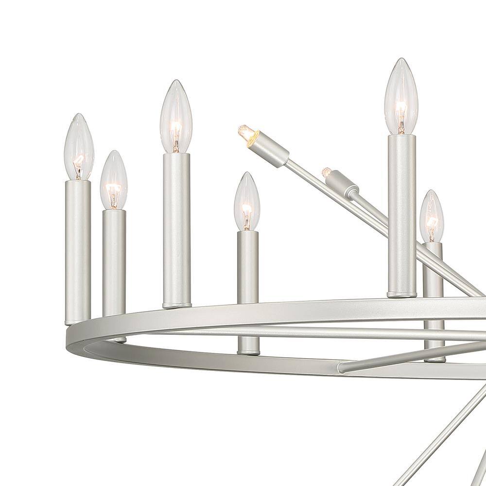 Vanity Art 60W 22-Light in White/Antique Silver Candle Style Wagon Wheel Chandelier Light, Bulb Not Included