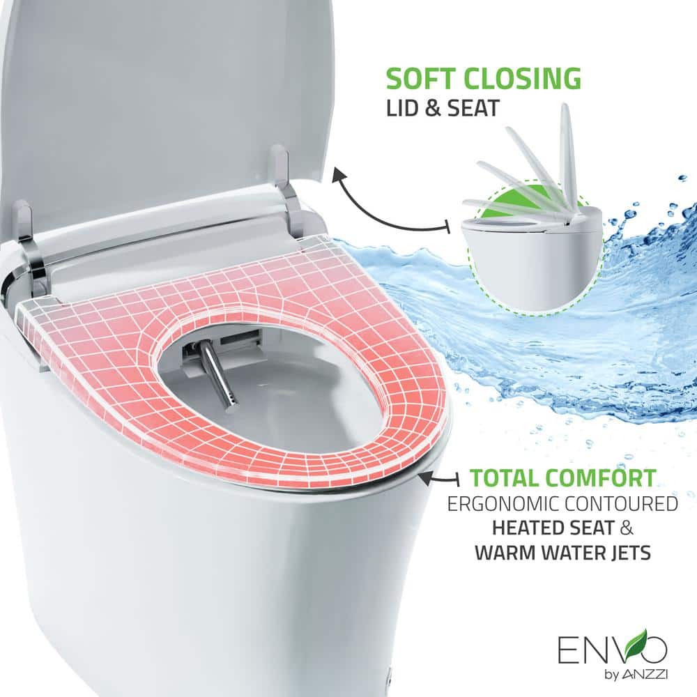 ANZZI ENVO Aura Smart Bidet Toilet with Remote Control, Auto Flush, Heated Seat, and Deodorizer in White