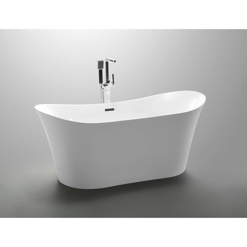 ANZZI Eft 67 in. Acrylic Flatbottom Freestanding Soaking Bathtub with Center Drain in Glossy White