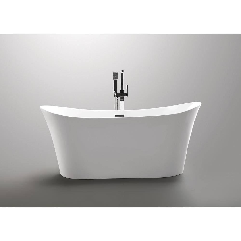 ANZZI Eft 67 in. Acrylic Flatbottom Freestanding Soaking Bathtub with Center Drain in Glossy White