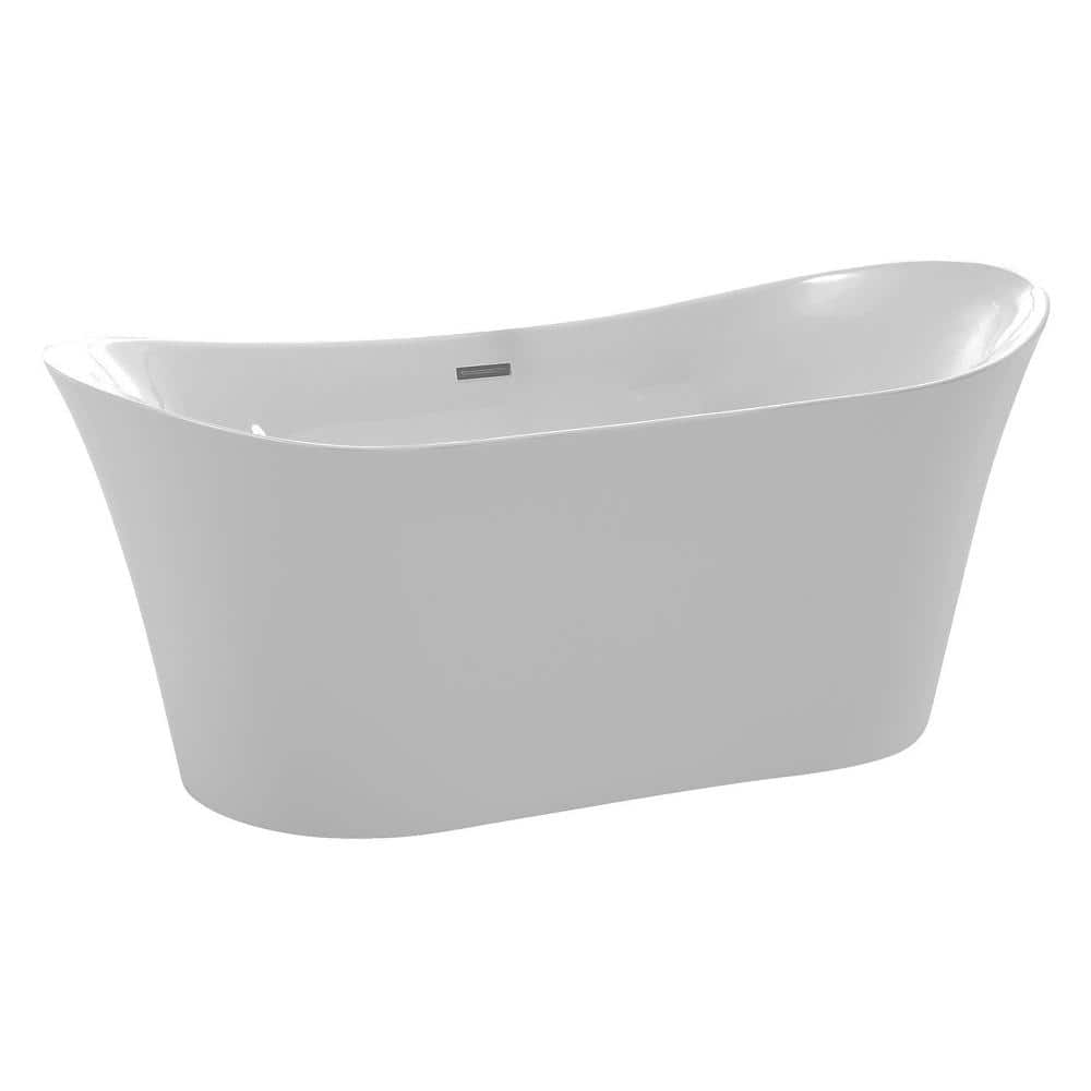 ANZZI Eft 67 in. Acrylic Flatbottom Freestanding Soaking Bathtub with Center Drain in Glossy White