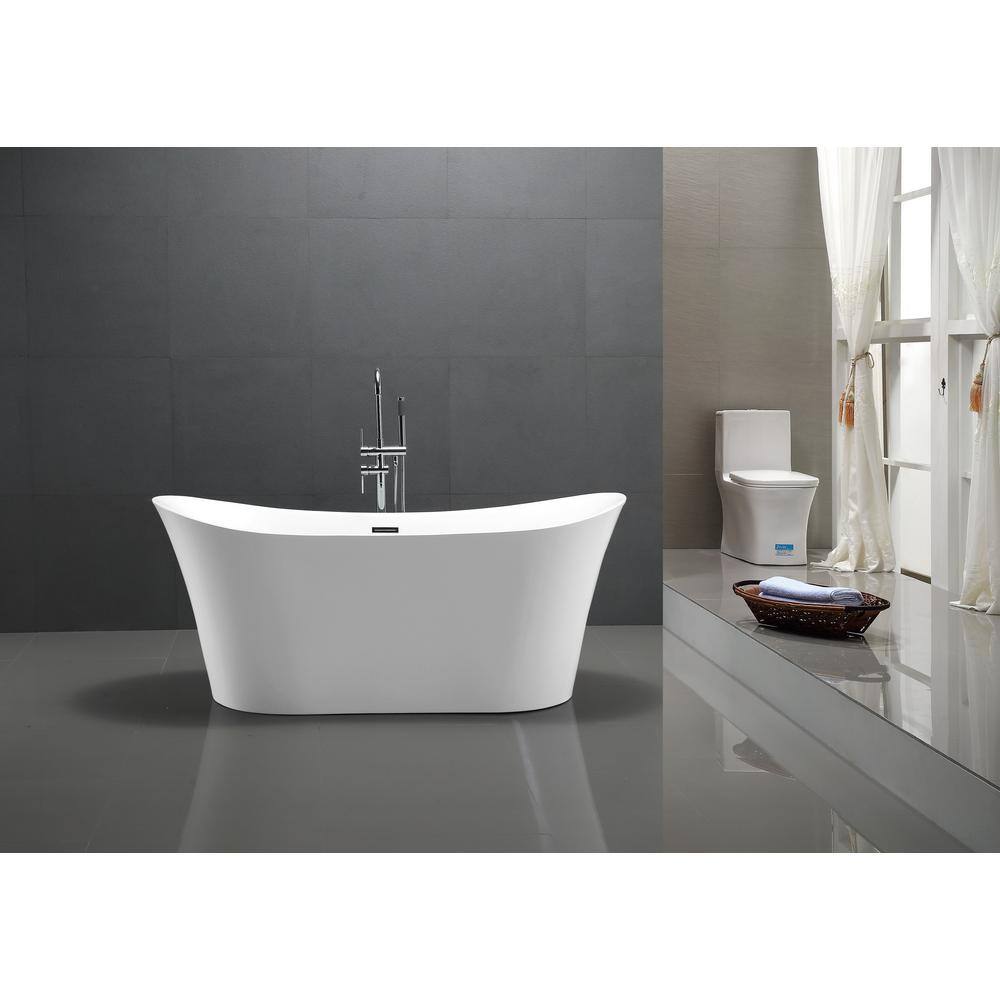 ANZZI Eft 67 in. Acrylic Flatbottom Freestanding Soaking Bathtub with Center Drain in Glossy White