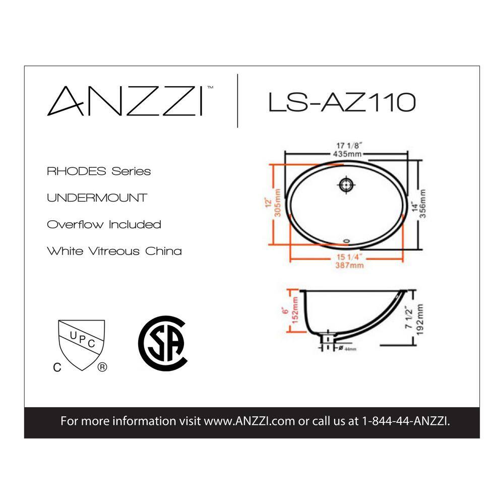 ANZZI Rhodes Series 7.5 in. Ceramic Undermount Sink Basin in White