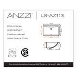 ANZZI Dahlia Series 7.5 in. Ceramic Undermount Sink Basin in White, 20.5 x 15.25 in.