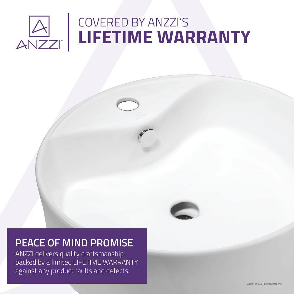 ANZZI Vitruvius Series Ceramic Round Vessel Sink, 18.5 in. x 18.5 in., Glossy White