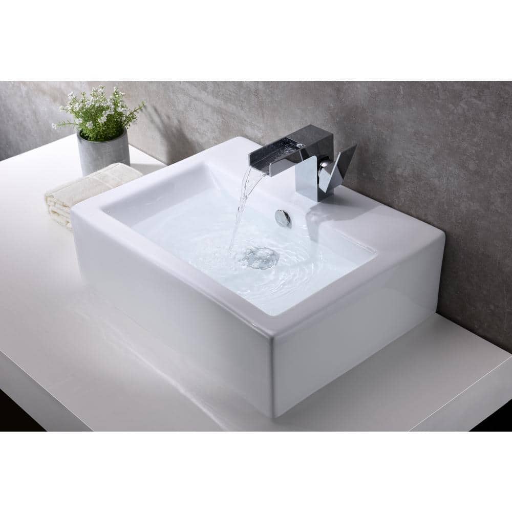 ANZZI Vitruvius Series Ceramic Vessel Sink, Rectangular, 20.5 in. x 16.3 in., Glossy White