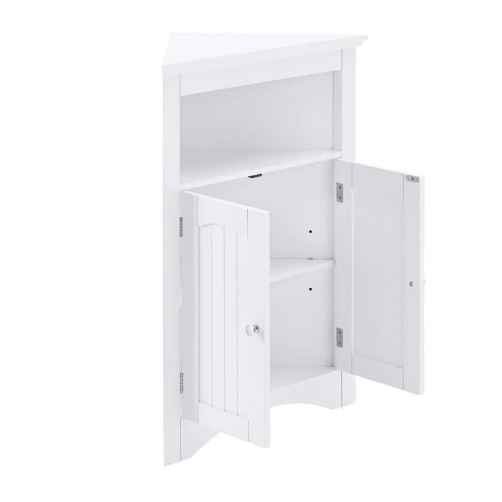 Aoibox 24 in. W x 12 in. D x 32 in. H in White Assembled Floor Corner with Doors and Shelves for Bathroom, Kitchen Cabinet