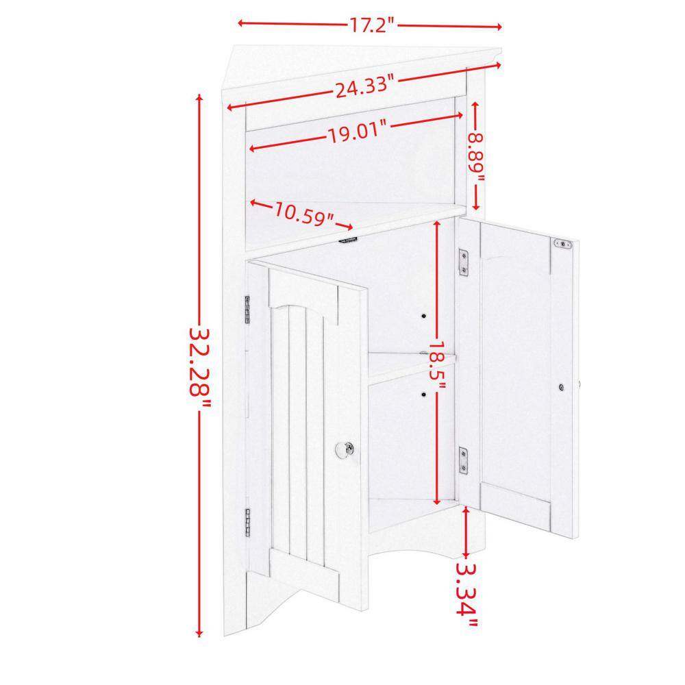 Aoibox 24 in. W x 12 in. D x 32 in. H in White Assembled Floor Corner with Doors and Shelves for Bathroom, Kitchen Cabinet