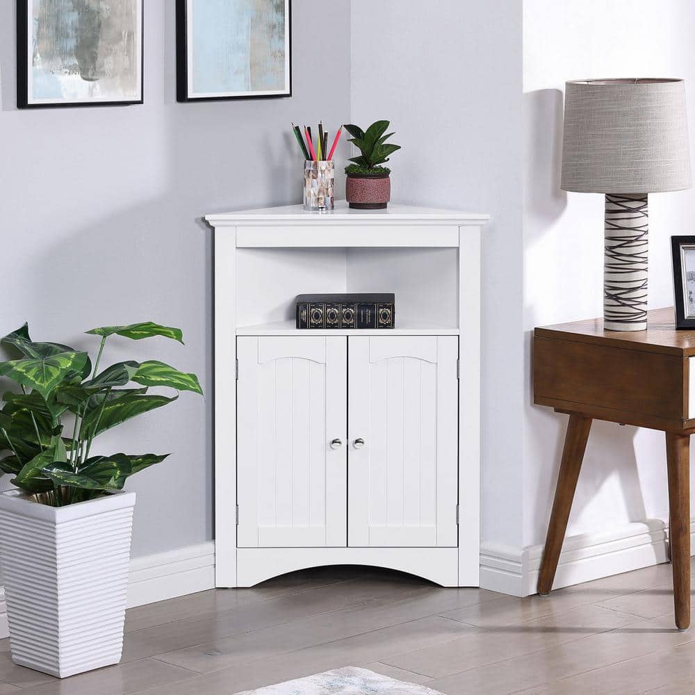 Aoibox 24 in. W x 12 in. D x 32 in. H in White Assembled Floor Corner with Doors and Shelves for Bathroom, Kitchen Cabinet