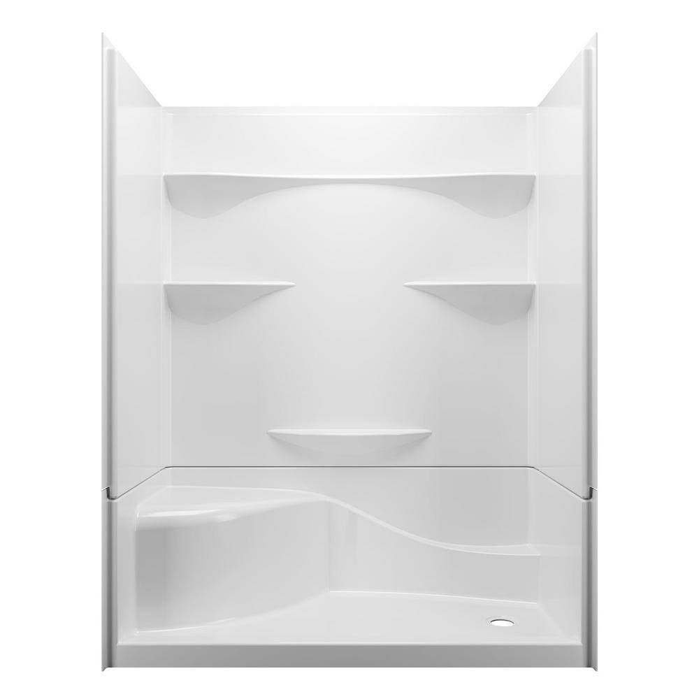 Coronado Acrylx 60 in. x 30 in. Single Threshold Right Drain Shower Kit in White with Bench with Door in Dark Bronze
