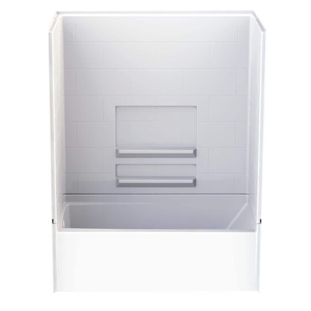 Varia Subway Tile 30 in. x 60 in. x 76 in. AcrylX Acrylic Finished 4-pc. Bath and Shower Kit w/Right Drain in White