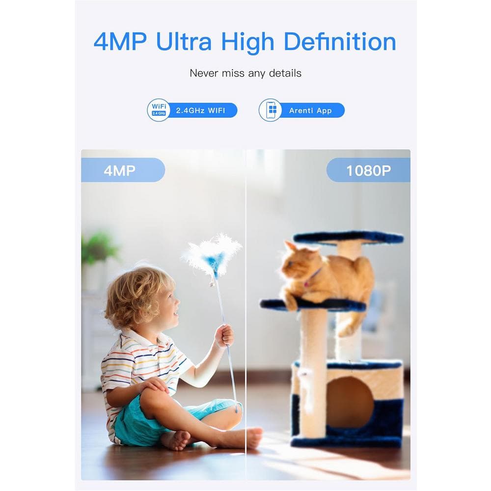 ARENTI 4MP Wi-Fi Plug-In Indoor Security Camera with Phone App, 2. 4GHz, Motion Sound Detection and Night Vision
