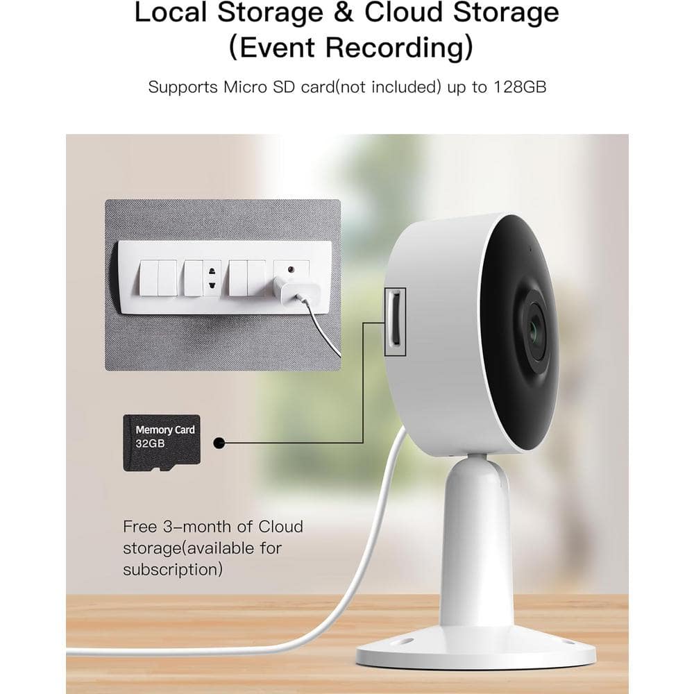 ARENTI 4MP Wi-Fi Plug-In Indoor Security Camera with Phone App, 2. 4GHz, Motion Sound Detection and Night Vision