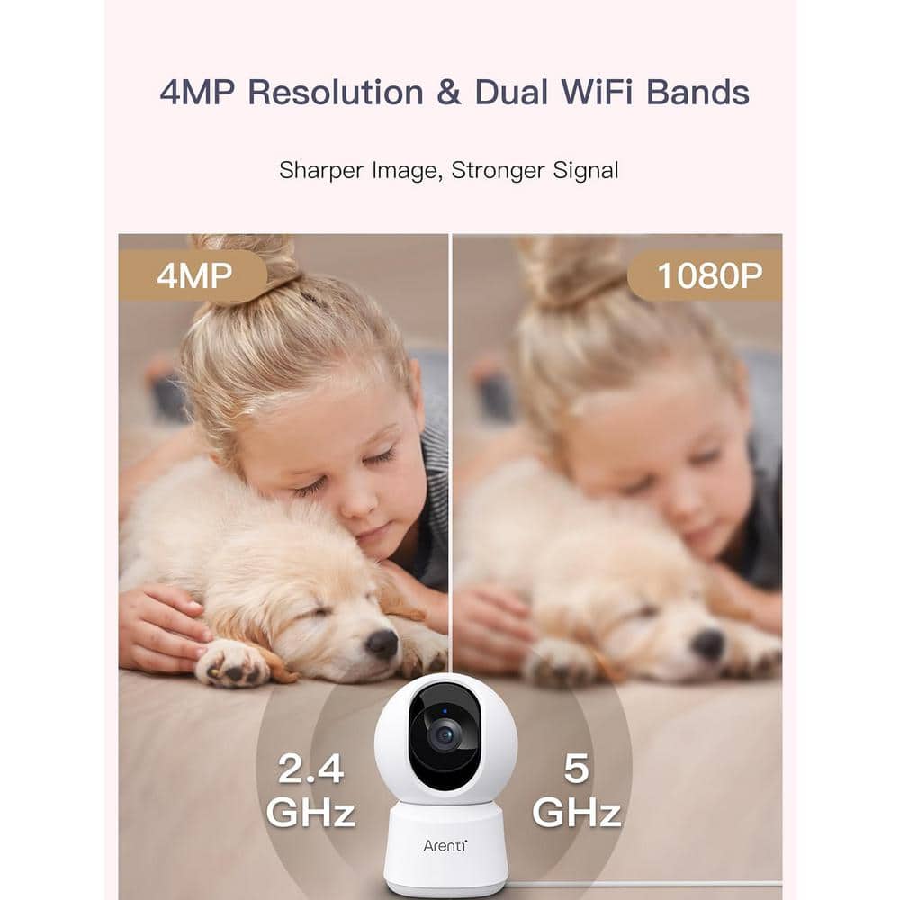 ARENTI 5G 4MP Plug-In Security Camera with Speaker, Phone App, Dual-Band WiFi, Super Night Vision