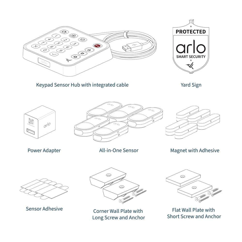 Arlo Home Security System with Wired Keypad Sensor Hub and 5 Sensors