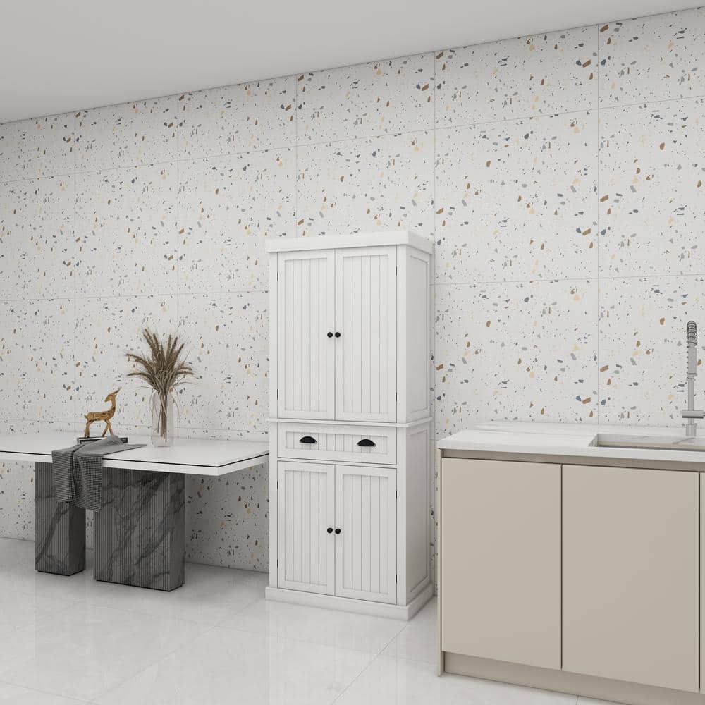 30 in. W x 16 in. D x 72 in. H in White Assemble Floor Diagonal Kitchen Cabinet with 4 Doors for Dining Room