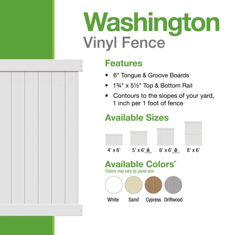 Barrette Outdoor Living Washington 4 ft. H x 6 ft. W White Vinyl Fence Panel (Unassembled)
