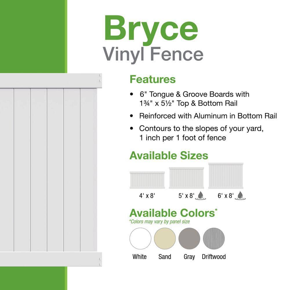 Barrette Outdoor Living Bryce 6 ft. x 8 ft. Unassembled White Vinyl Fence Panel