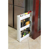 Basicwise Ready to Assemble 5 in. x 21 in. x 28.25 in. Plastic Pantry Storage Kitchen Cabinet 3-Shelf Cart Rack Tower Wheels White