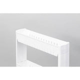 Basicwise Ready to Assemble 5 in. x 21 in. x 28.25 in. Plastic Pantry Storage Kitchen Cabinet 3-Shelf Cart Rack Tower Wheels White