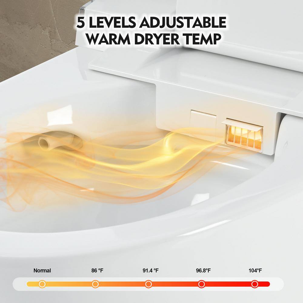 Smart Bidet Toilet with Heated Seat and Remote Control in White