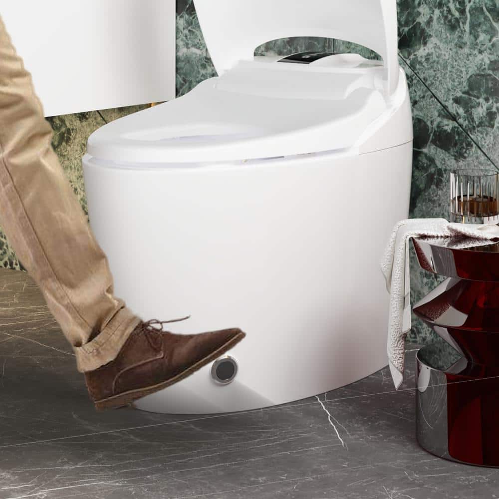 FUFU&GAGA Elongated Smart Bidet Toilet 1.28GPF White with Foot Sensing & Heated Self-Cleaning