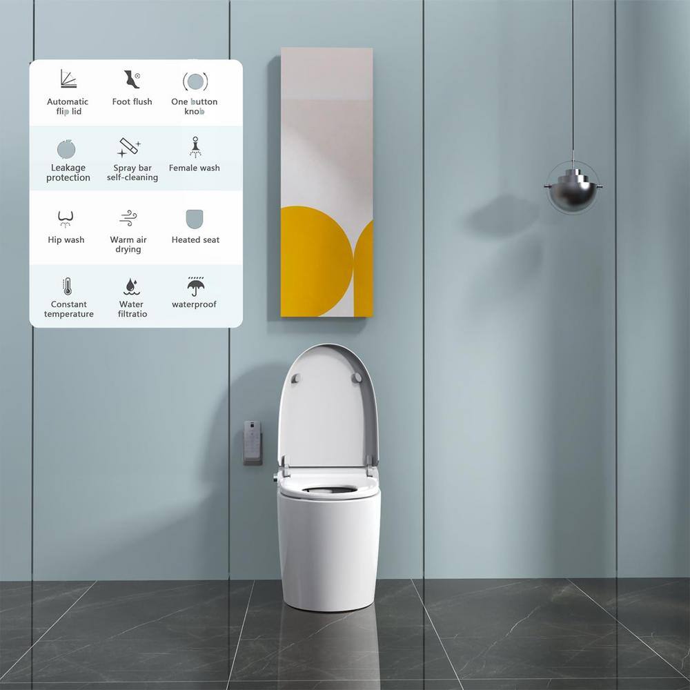 Unbranded Elongated Smart Toilet with Bidet, Adjustable Sprayer, and Auto Features - White