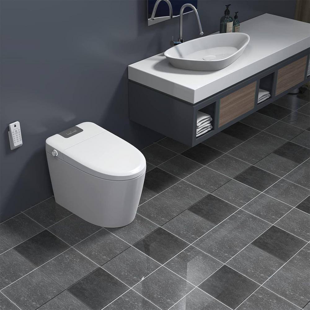 Unbranded Elongated Smart Toilet with Bidet, Adjustable Sprayer, and Auto Features - White