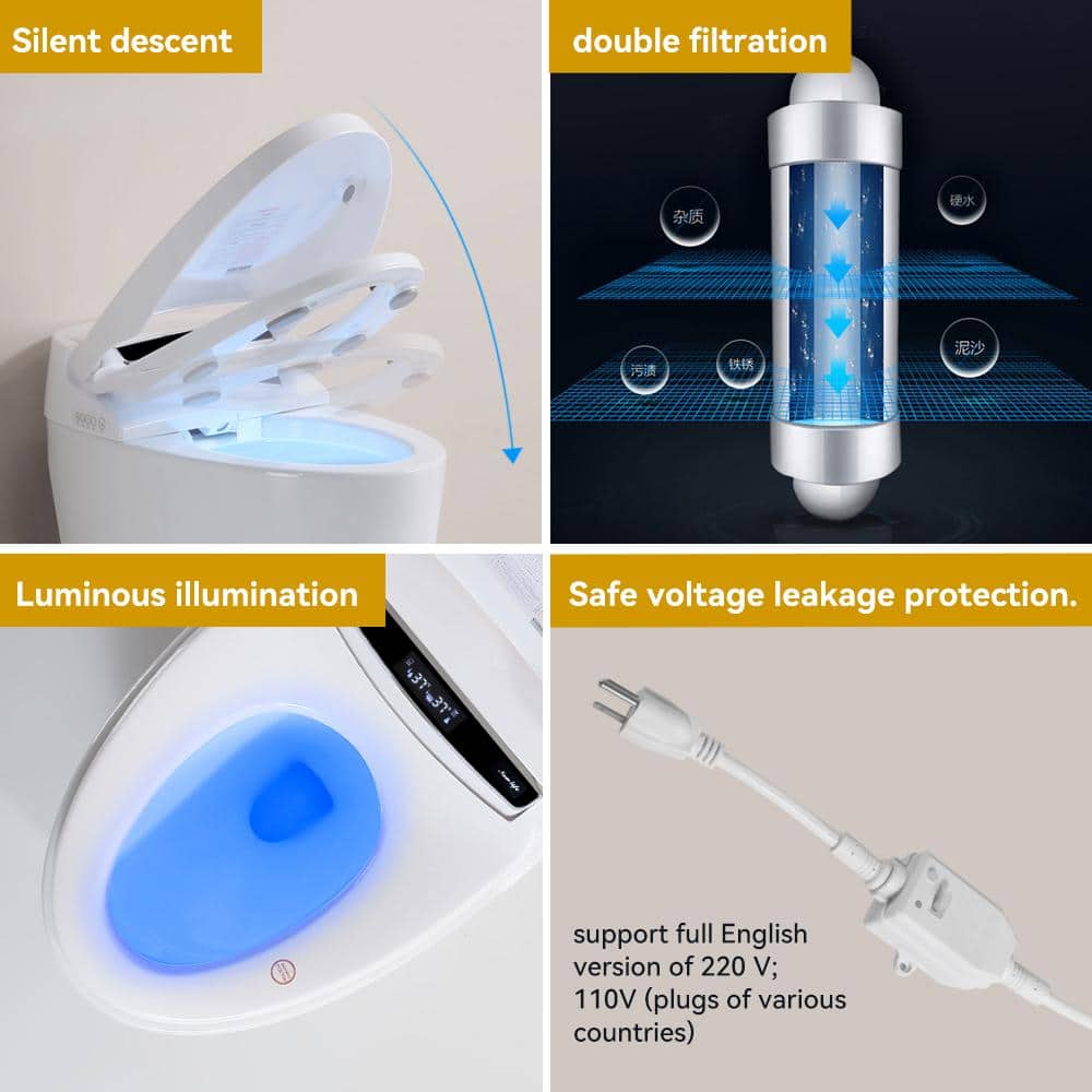 Smart Elongated Bidet Toilet with Adjustable Sprayer, Deodorizing, and Soft Close