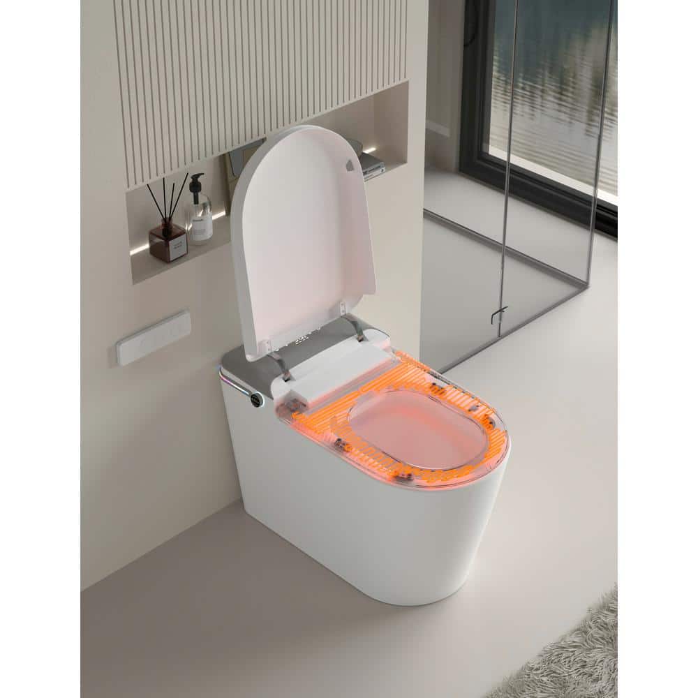 Smart Bidet Toilet with Remote Control and Deodorizing Almond Seat - 1.28 GPF, White