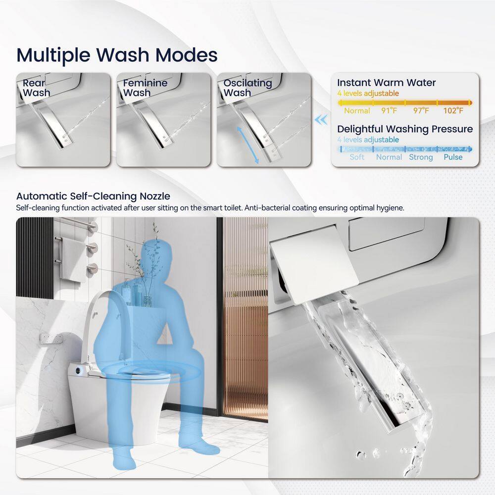 Intelligent Elongated Bidet Toilet with Foot Sensor and Heated Seat