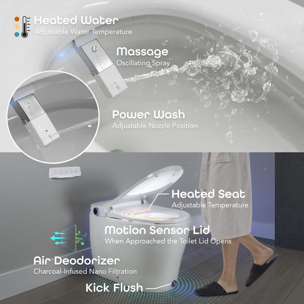 BIDETMATE 6000 Intelligent Elongated Bidet Toilet with Heated Water and Auto-Flush