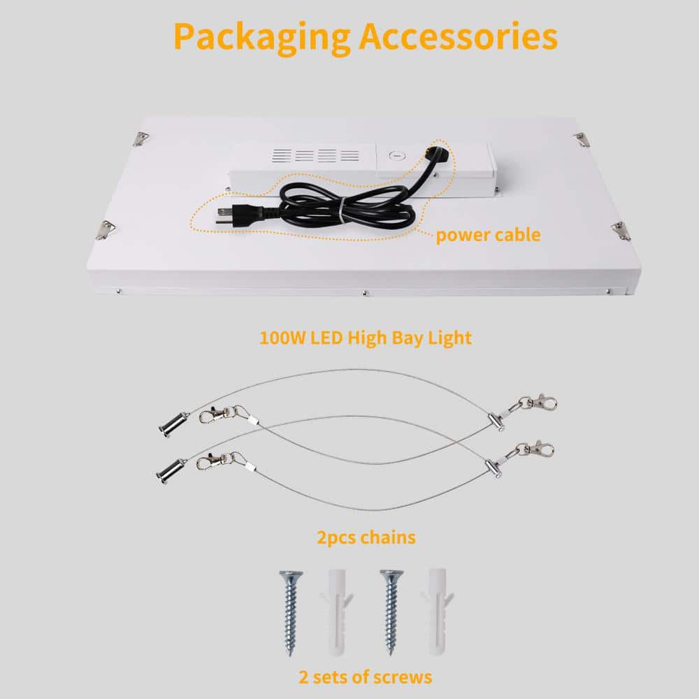Bieuoram 2 ft. 100-Watt Integrated LED White High Bay Light 5000K Industrial Workshop Linear Hanging Light (1-Pack)