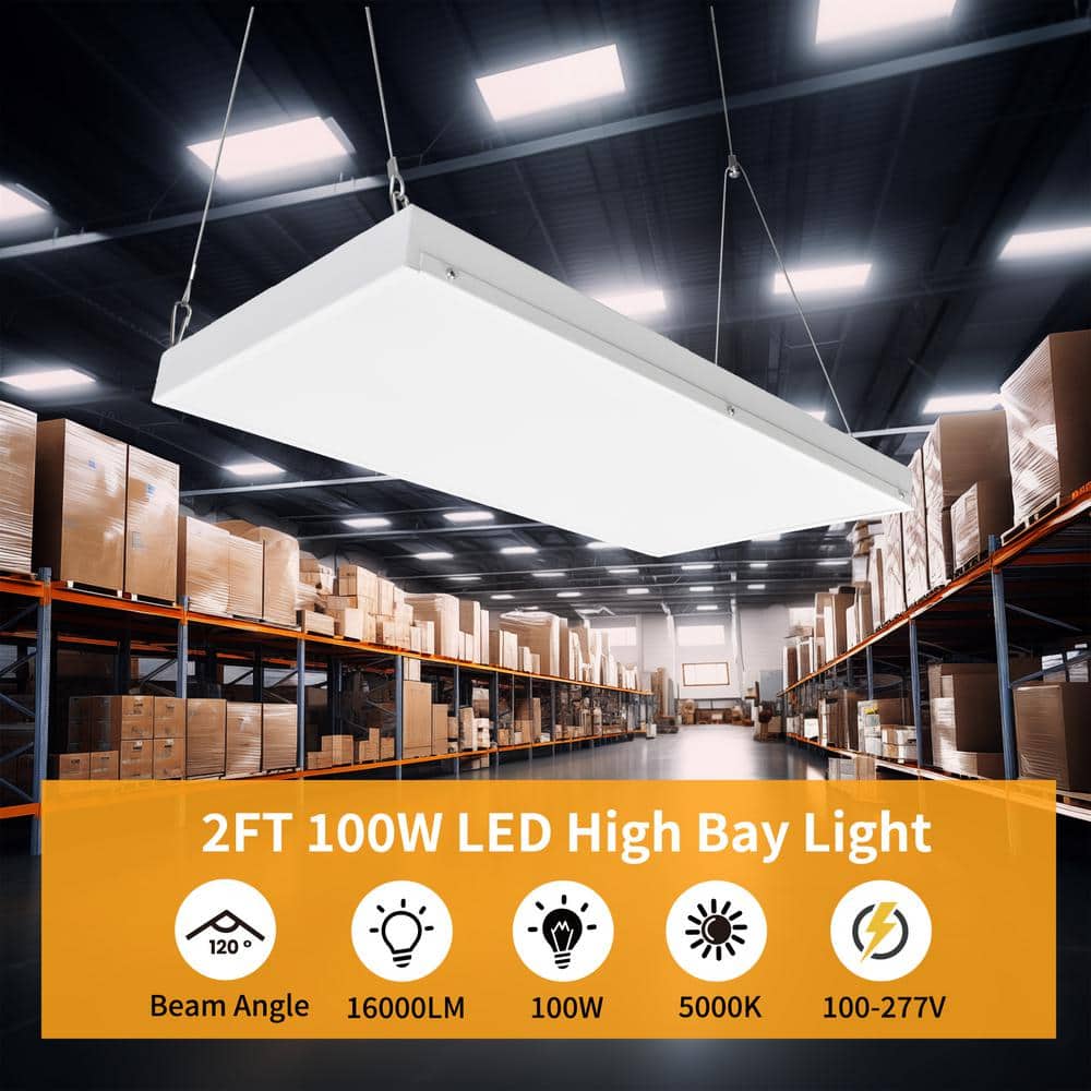 Bieuoram 2 ft. 100-Watt Integrated LED White LED Linear High Bay Light 16000 Lumens 5000K Daylight for Shop, Warehouse (1-Pack）