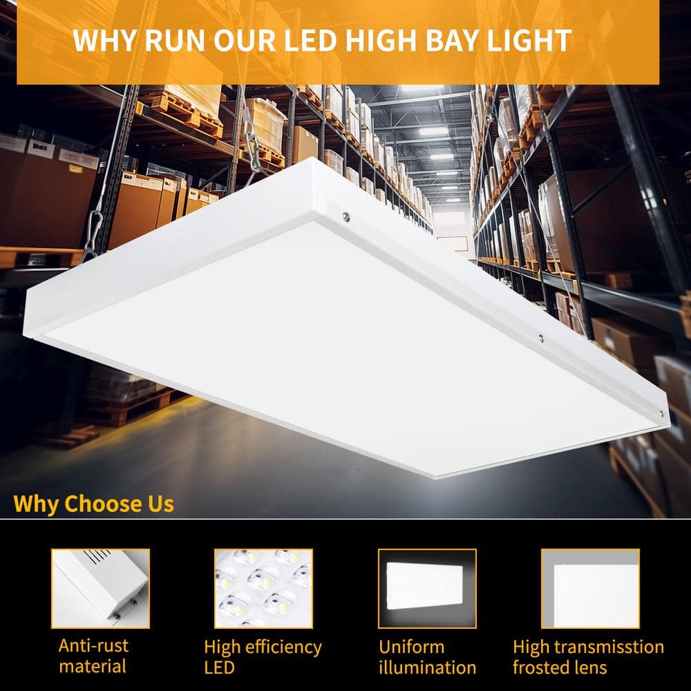 Bieuoram 2ft 400-Watt-Equivalent Integrated LED White High Bay Light 5000K Industrial Workshop Linear Hanging Light （2 Pack）