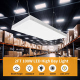 Bieuoram 2ft 400-Watt-Equivalent Integrated LED White High Bay Light 5000K Industrial Workshop Linear Hanging Light （2 Pack）