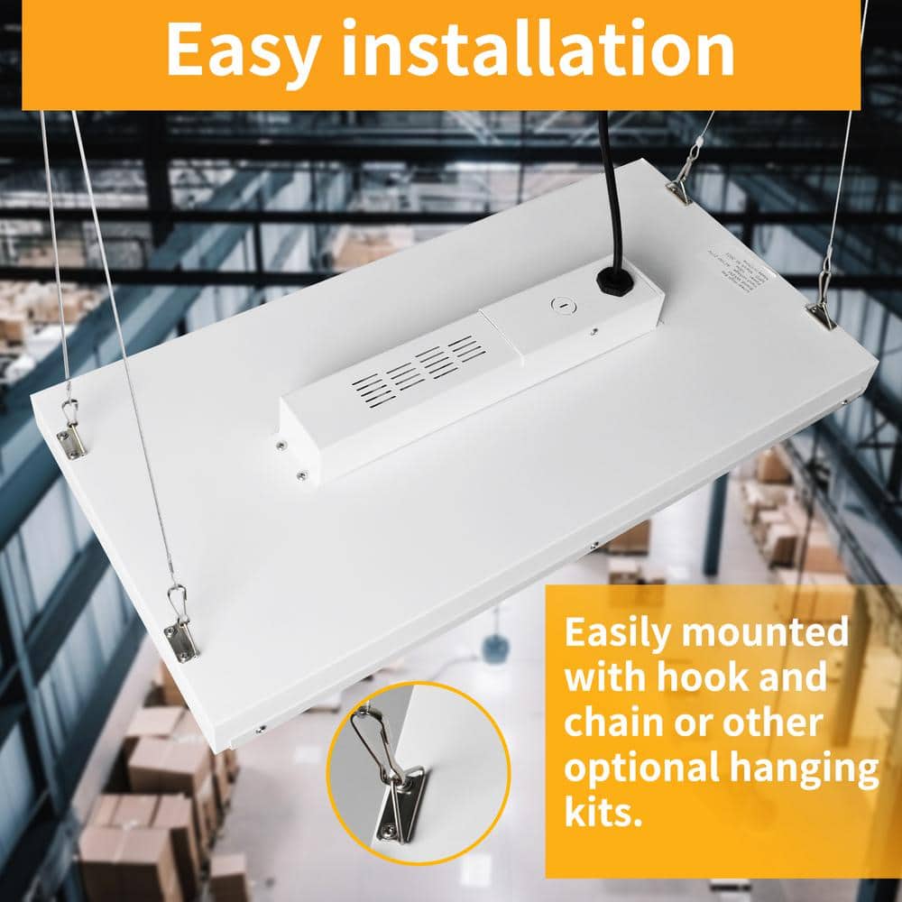 Bieuoram 2ft 400-Watt-Equivalent Integrated LED White High Bay Light 5000K Industrial Workshop Linear Hanging Light （2 Pack）