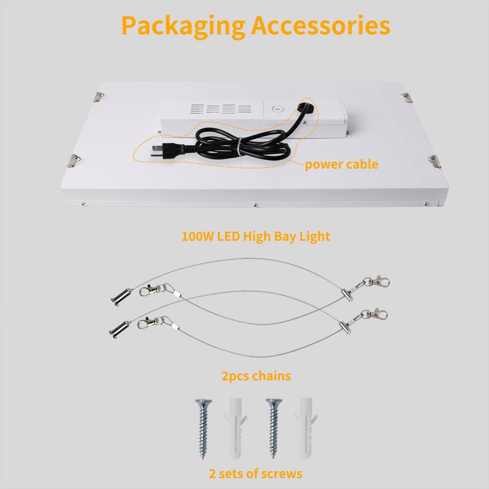 Bieuoram 2ft. 100-Watt Integrated LED White LED Linear High Bay Light 16000 Lumens 5000K Daylight for Shop, Warehouse (6-Pack）
